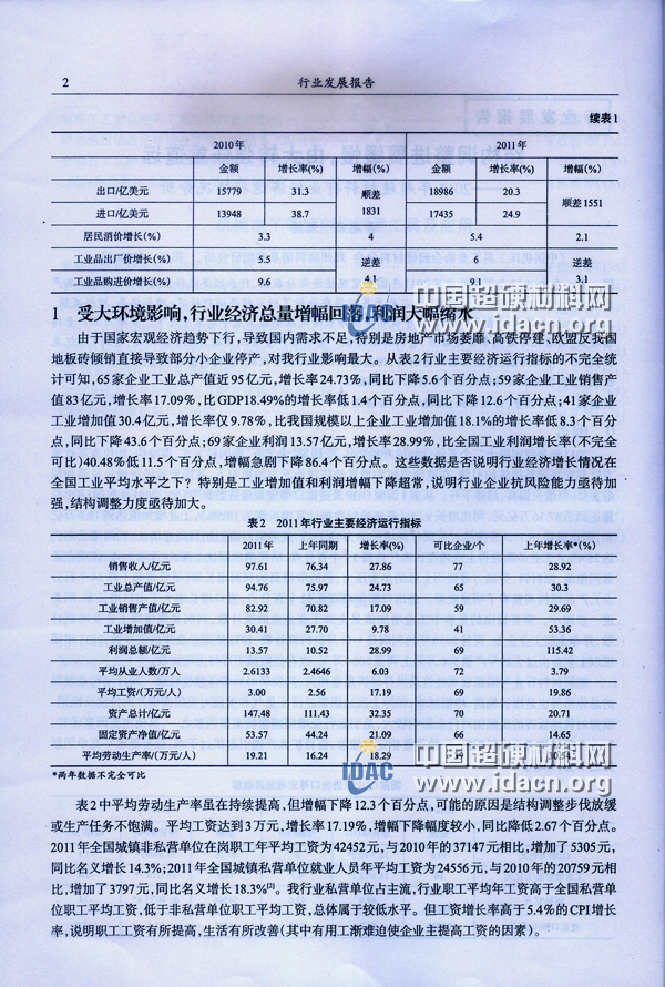 2011年超硬材料行業(yè)經(jīng)濟(jì)運(yùn)行情況分析