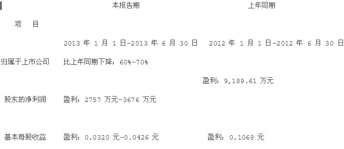 安泰科技：2013半年度業(yè)績(jī)預(yù)告