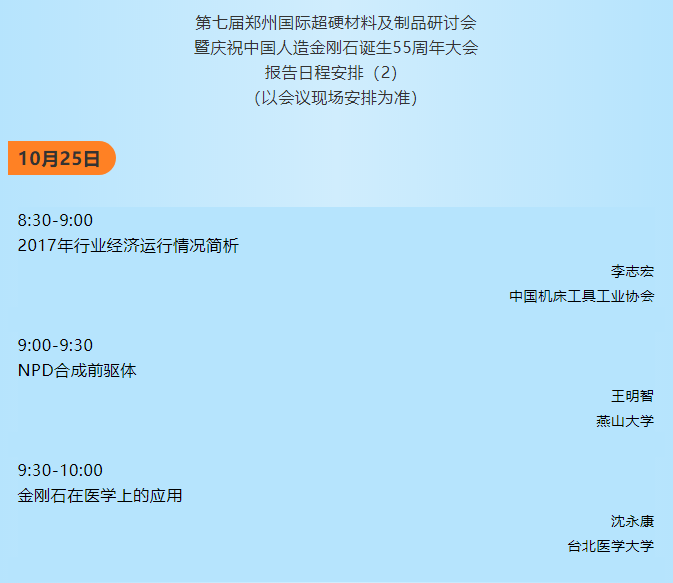 第七屆鄭州國(guó)際超硬材料及制品研討會(huì)暨慶祝中國(guó)人造金剛石誕生55周年大會(huì)報(bào)告日程安排及報(bào)告概要（2）