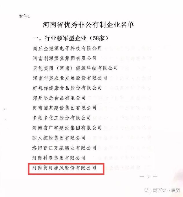 黃河旋風(fēng)榮獲“河南省優(yōu)秀非公有制企業(yè)（行業(yè)領(lǐng)軍型）”榮譽(yù)稱(chēng)號(hào)
