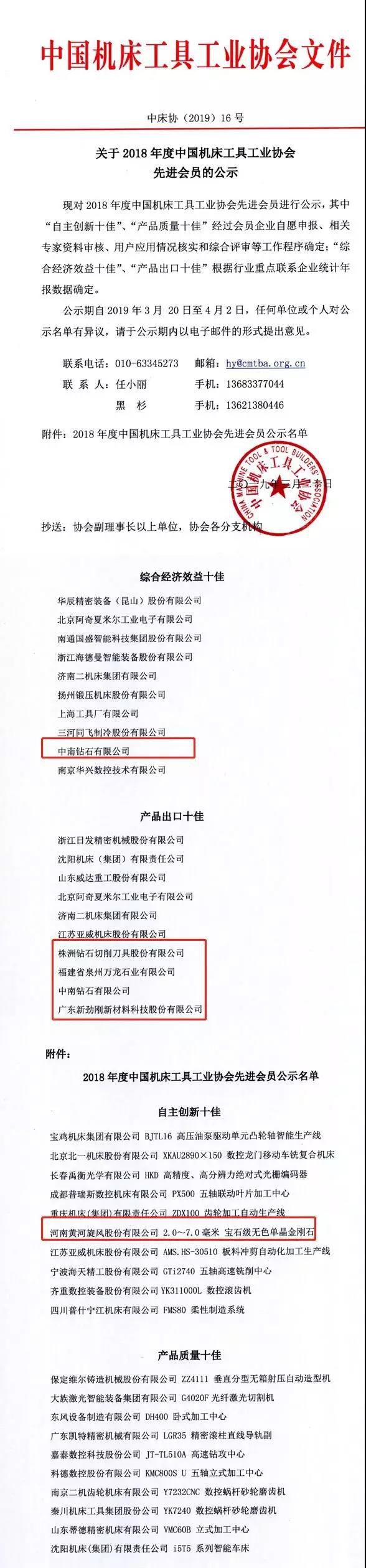 5家超硬材料企業(yè)入選2018年度中國機(jī)床工具工業(yè)協(xié)會先進(jìn)會員名單