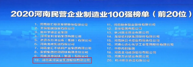 喜訊！黃河集團八年蟬聯河南民營企業(yè)100強