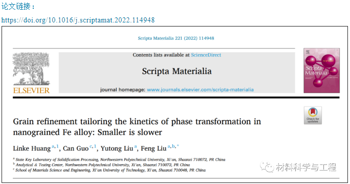 西工大《Scripta》：晶粒細(xì)化對(duì)納米晶鐵合金相變動(dòng)力學(xué)的影響