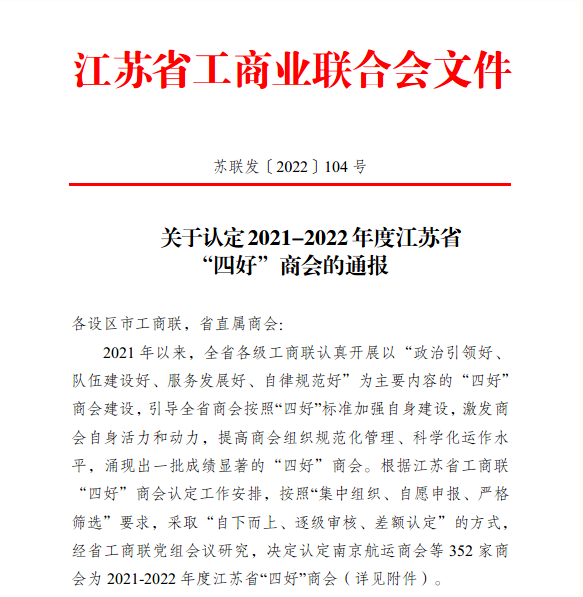 丹陽市超硬材料工具商會(huì)再次榮獲2021-2022年度江蘇省“四好”商會(huì)