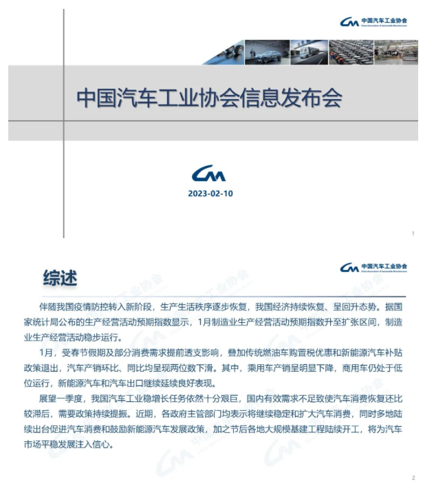 2023年1月汽車工業(yè)產(chǎn)銷情況