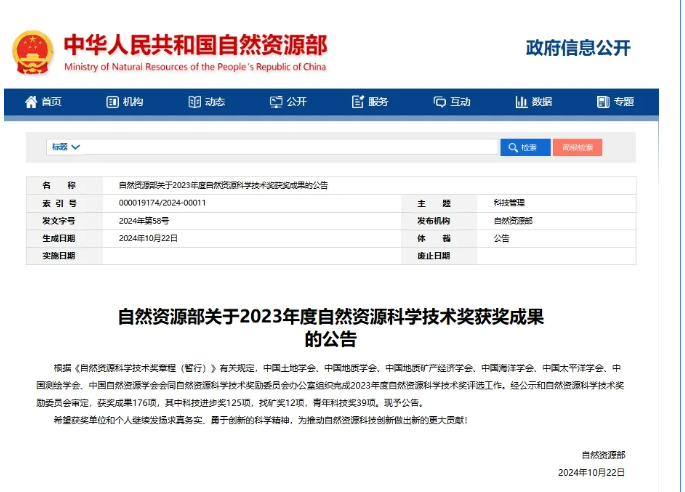 喜訊|四方達科研成果榮獲2023年度自然資源科技進步獎一等獎
