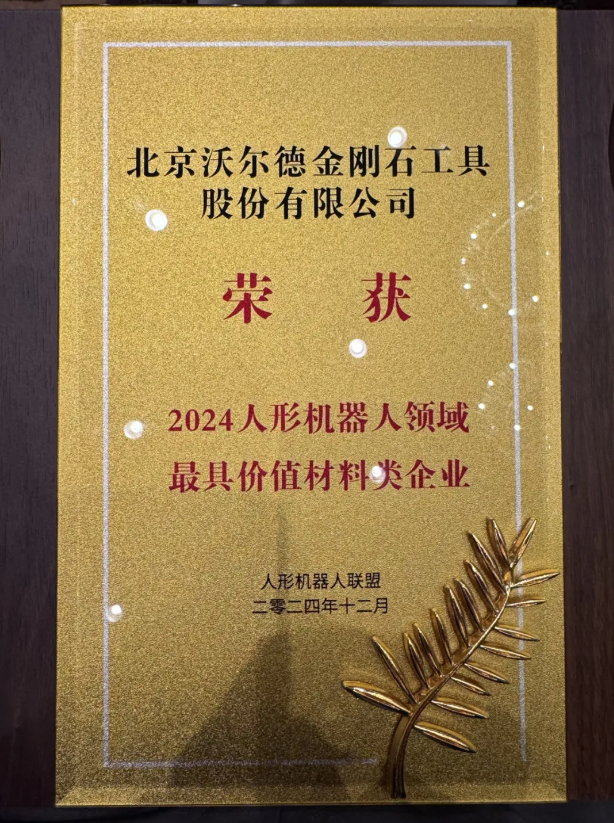 沃爾德榮獲“2024人形機(jī)器人領(lǐng)域最具價值材料類企業(yè)”